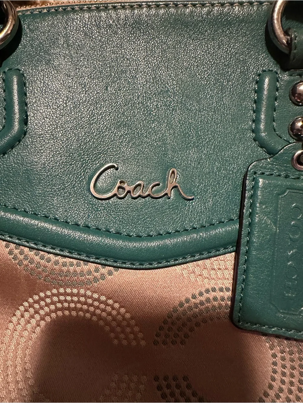 Coach Ashley Dotted Op Art Green Beige Shoulder Crossbody Bag Lilac Lining